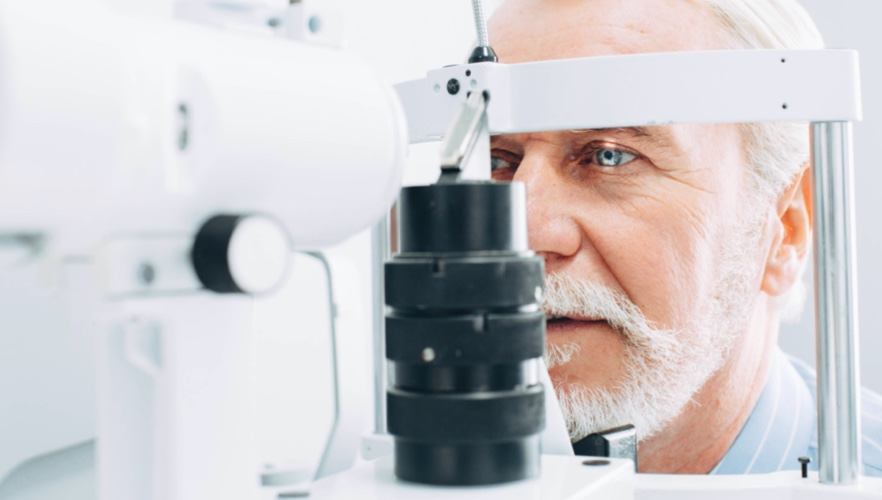 older man receiving glaucoma exam